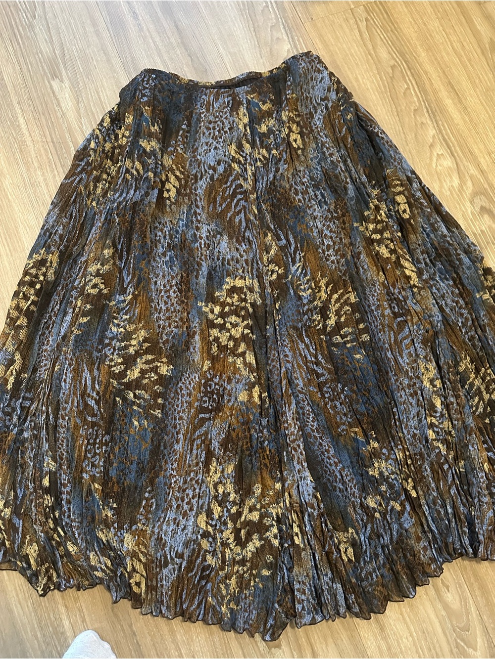 Ruby Rd. Brown & Blue Pleated Animal-Print Maxi Skirt